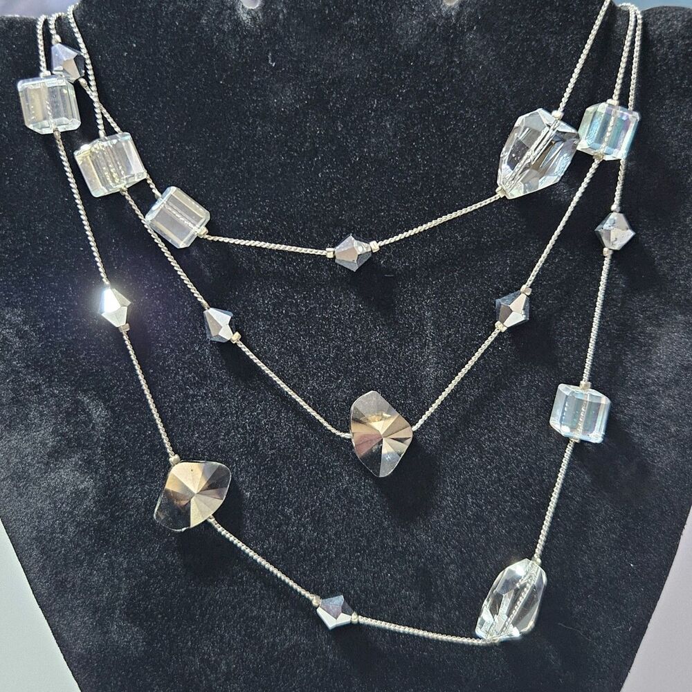 Premier Designs Silver Tone Chunky Beaded Station Necklace 48-51"